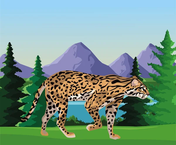 Leopardo salvaje en la escena del paisaje — Archivo Imágenes Vectoriales