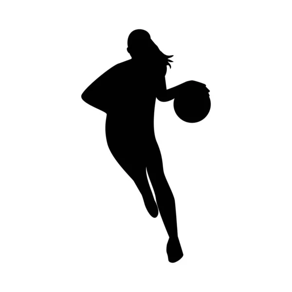 Mujer atlética practicando baloncesto deporte silueta — Vector de stock