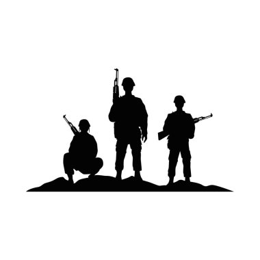 Üç asker askeri siluet figürleri