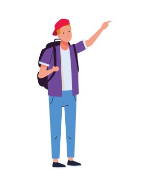 Genç turist mutlu bir karakter.