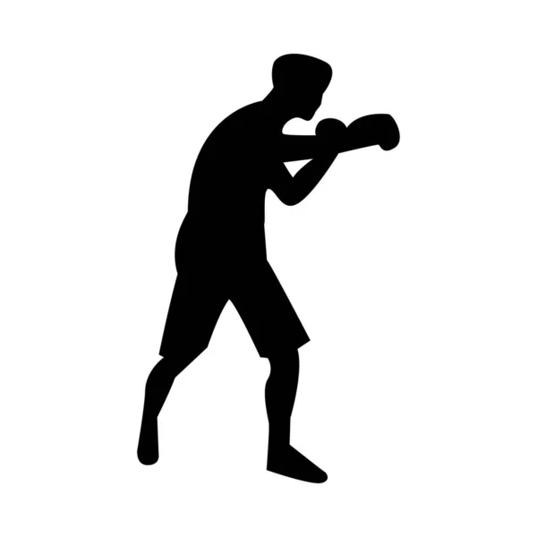 Atlético hombre practicando boxeo deporte silueta — Vector de stock
