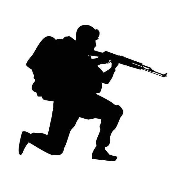 Soldat Militär mit Gewehr Silhouette Figur — Stockvektor