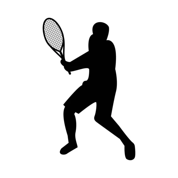 Hombre atlético practicando tenis deporte silueta — Archivo Imágenes Vectoriales