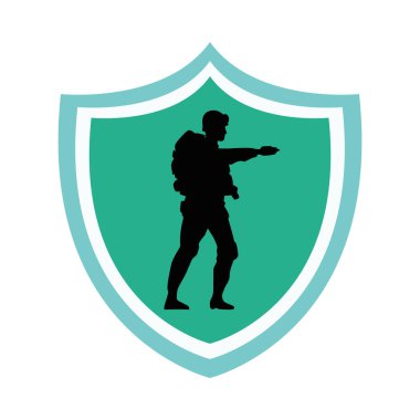 Asker askeri silueti kalkanda duruyor