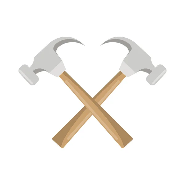 Martelos ferramentas de construção ícones cruzados — Vetor de Stock
