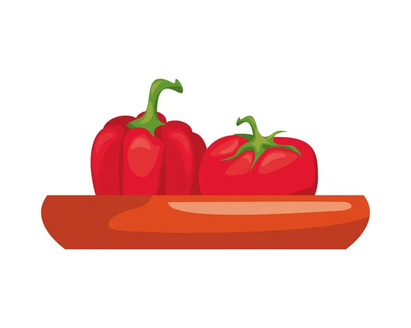 Pimienta y tomate verduras saludables en el plato — Archivo Imágenes Vectoriales