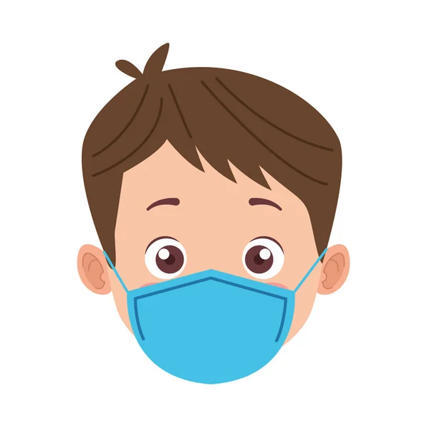 Kleine jongen met medisch masker hoofd karakter — Stockvector
