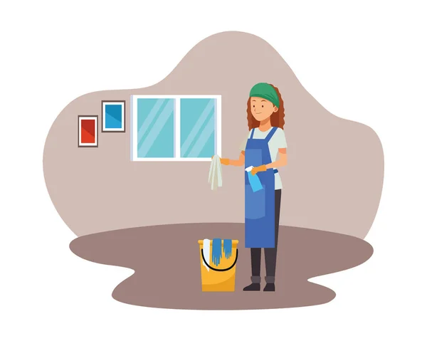 Pekerja rumah tangga wanita dengan ember bersih - Stok Vektor