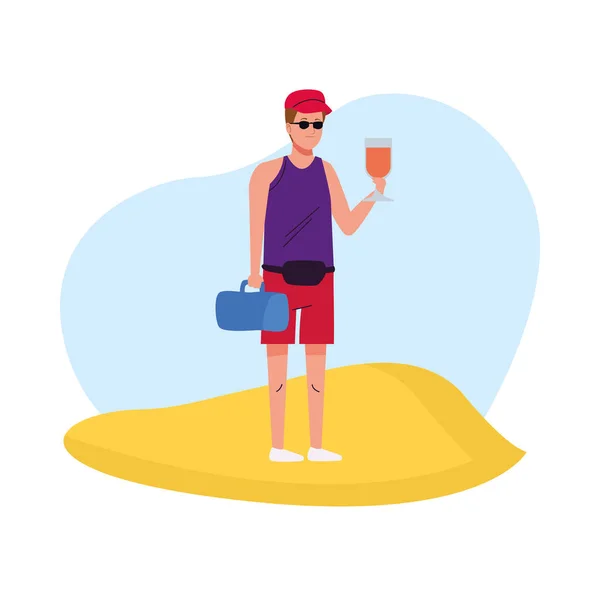 Hombre vistiendo traje de playa beber carácter cóctel — Vector de stock