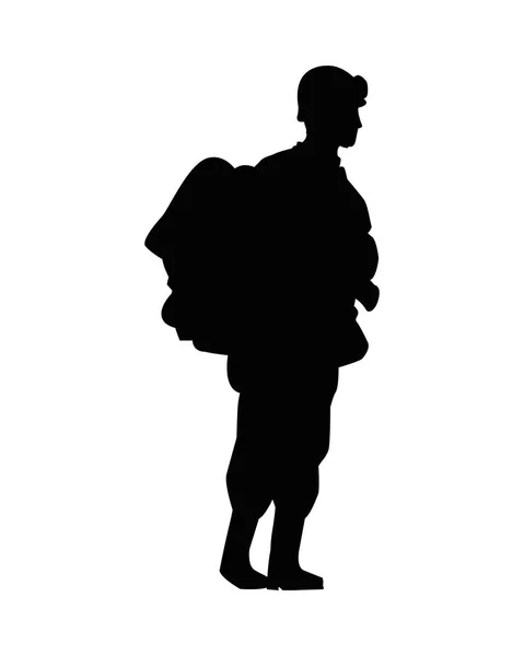 Soldat militär stående siluett figur — Stock vektor