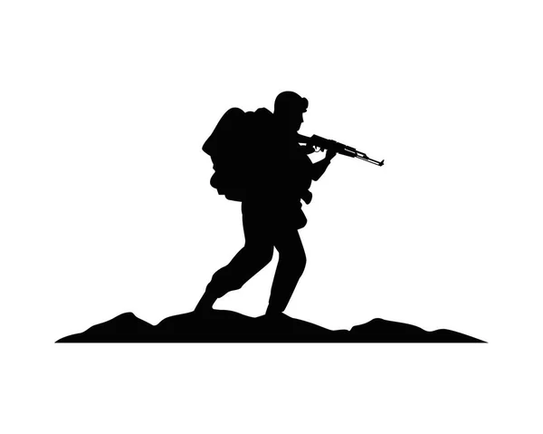Soldado militar con figura de silueta de rifle — Vector de stock