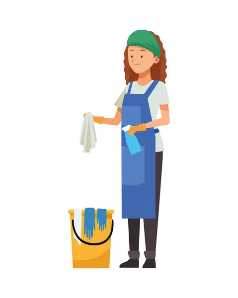 Pekerja rumah tangga wanita dengan ember bersih - Stok Vektor