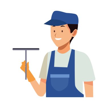 Temiz cam fırçalı oda hizmetlisi.