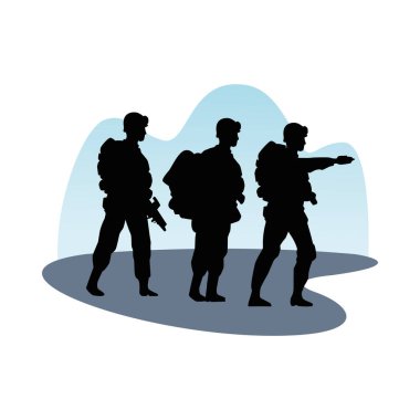 Üç asker askeri siluet figürleri