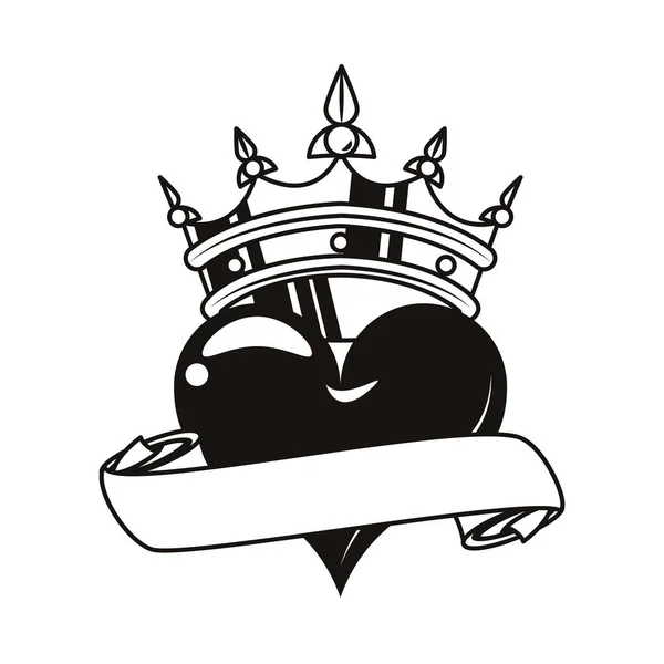 Corazón con corona real tatuaje icono artístico — Vector de stock