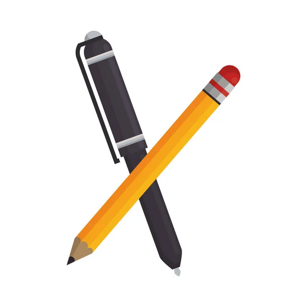 Pencil and pen school supplies isolated icons — Stock Vector