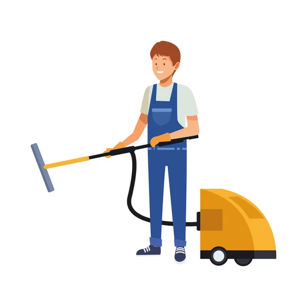 Housekeeping male worker with vacuum cleaner — Stock Vector