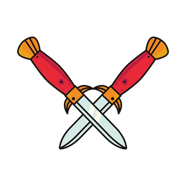 Armas de punhais cruzado ícone de arte tatuagem — Vetor de Stock