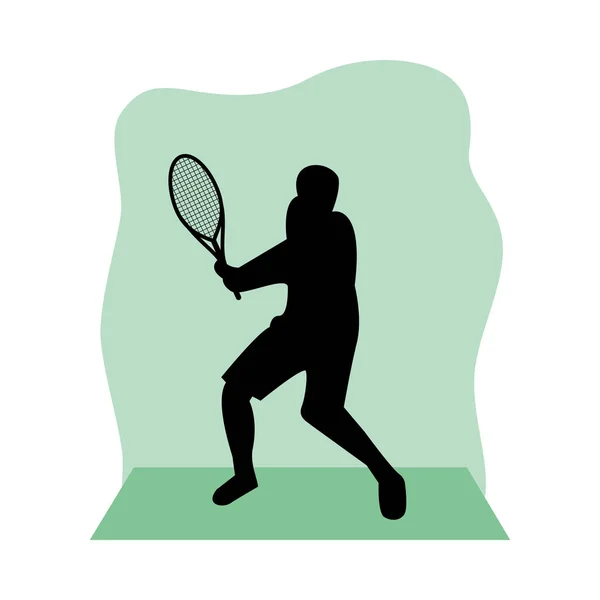 Athletischer Mann praktiziert Tennis-Sport Silhouette — Stockvektor