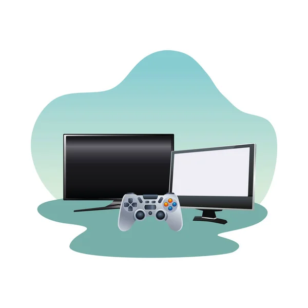 Computer monitors displays with video game control device — Stock Vector