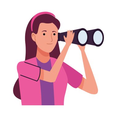 Dürbün kullanan genç turist kadın