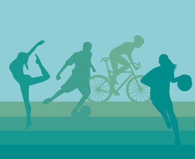group of athletic people practicing sports silhouettes clipart