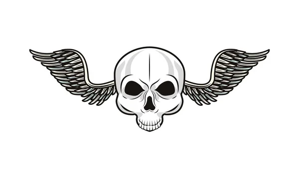 头盖骨，有翅膀纹身艺术图标 — 图库矢量图片