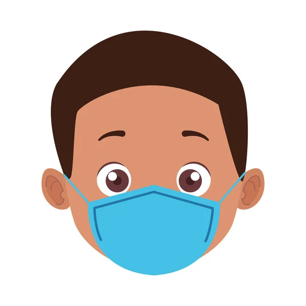 Petit afro garçon portant masque médical personnage de tête — Image vectorielle