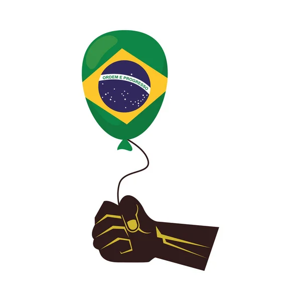 Hand tillen ballon helium met braziliaanse vlag land — Stockvector