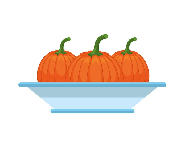 Pumpkins healthy vegetables in dish — Stock Vector