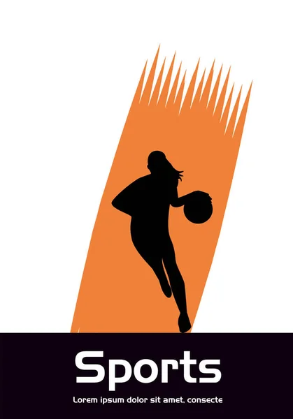 バスケットボールのスポーツシルエットを練習するアスリート女性 — ストックベクタ