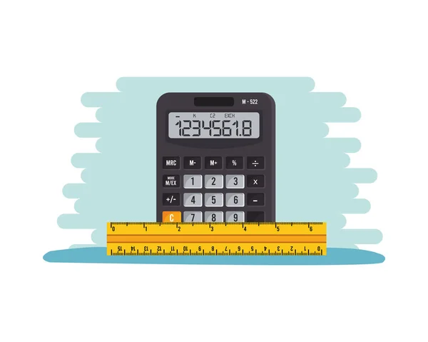 Calculator math device with rule supplies — Stock Vector