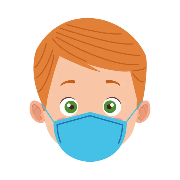 Little boy wearing medical mask head character — Stock Vector