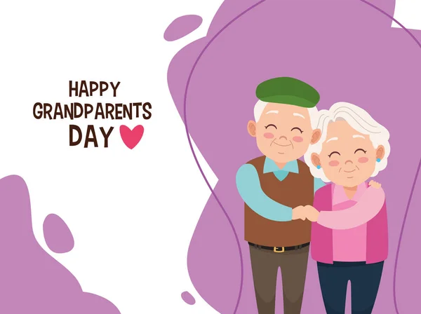 Happy grandparents day card with old couple — Stock Vector