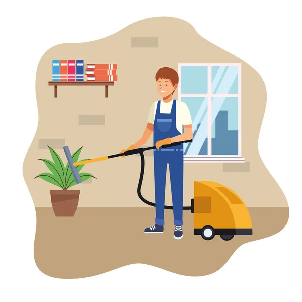 Домашний работник мужчина с более чистым вакуумным аватаром характер — стоковый вектор