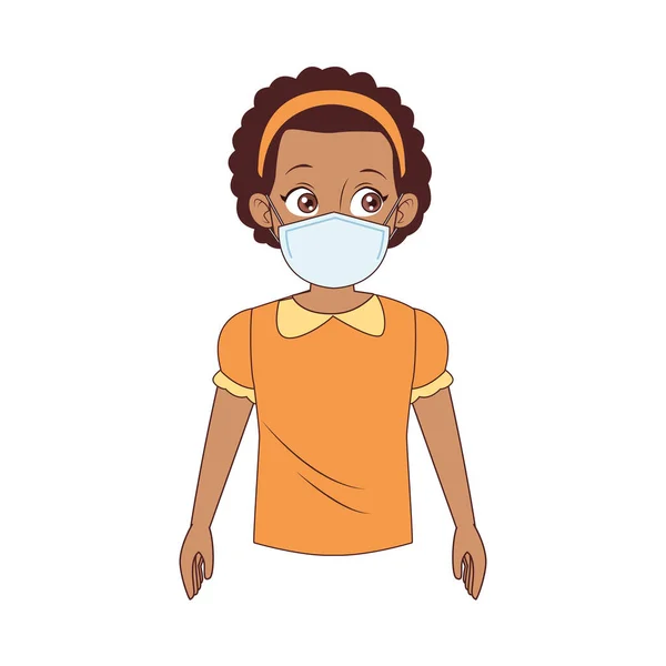 Petite fille afro portant un masque médical personnage — Image vectorielle