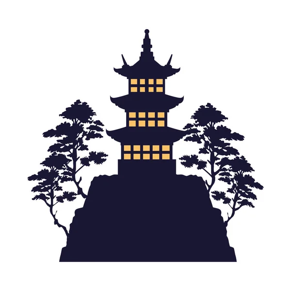 Osaka castle japanese architecture with trees in mount — Stock Vector