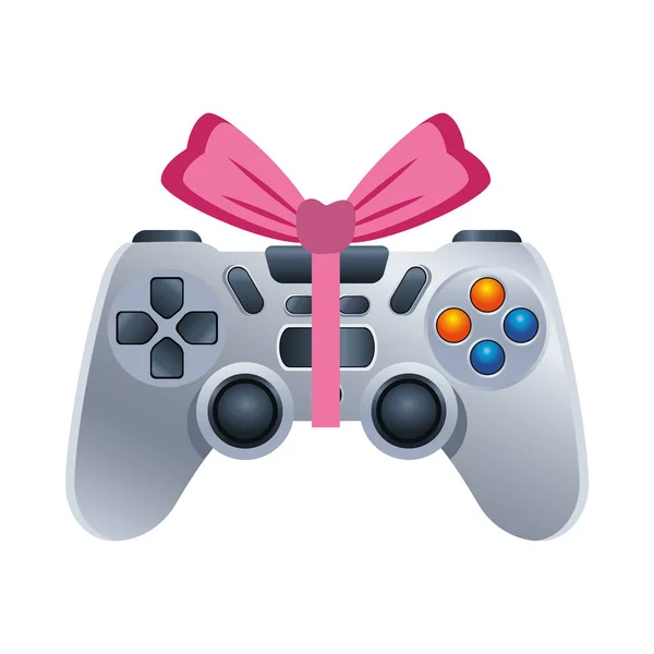 Dispositivo de control de videojuegos con lazo de regalo de cinta — Vector de stock