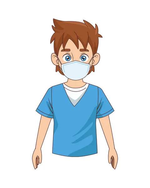 Niño pequeño con carácter máscara médica — Vector de stock