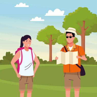 Sahada faaliyet gösteren iki turist.