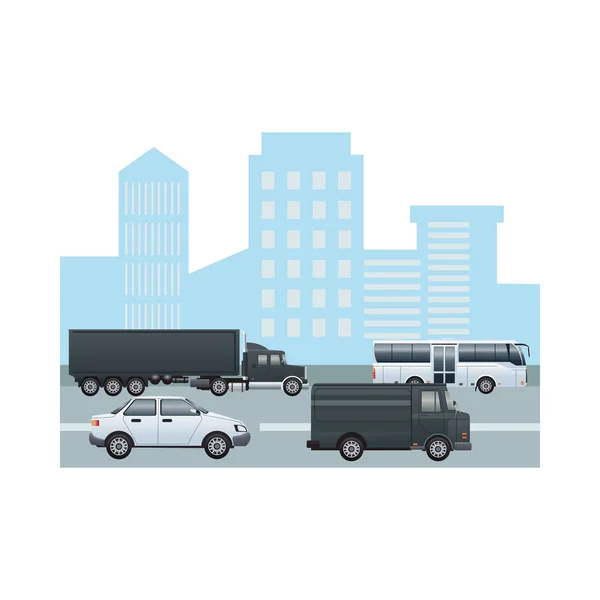 Branding Autos Fahrzeuge auf dem Stadtbild — Stockvektor