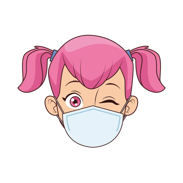 Petite fille portant masque médical personnage de tête — Image vectorielle