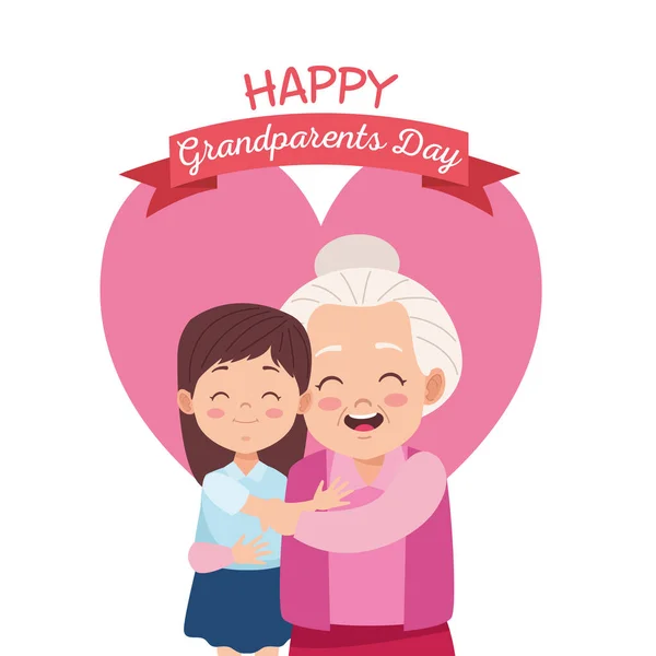 할머니와 손녀와 함께 있는 행복 한 조부모의 날 카드 — 스톡 벡터