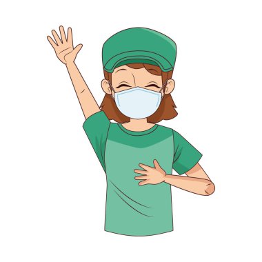 Tıbbi maske takan ve spor şapkalı küçük bir kız.