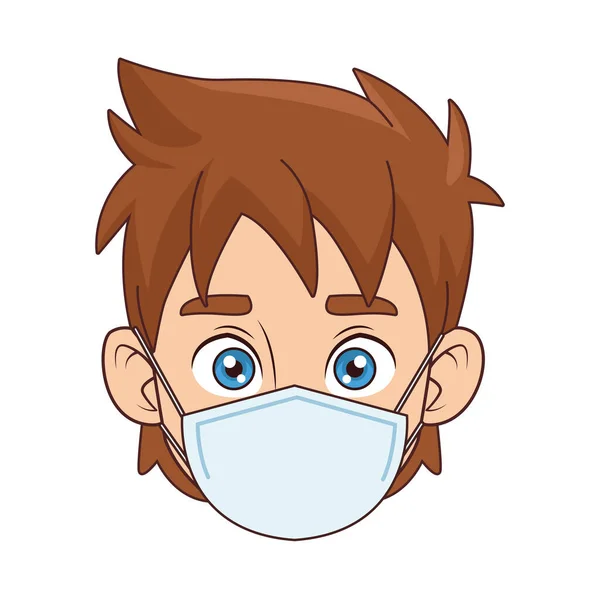 Little boy wearing medical mask head character — Stock Vector