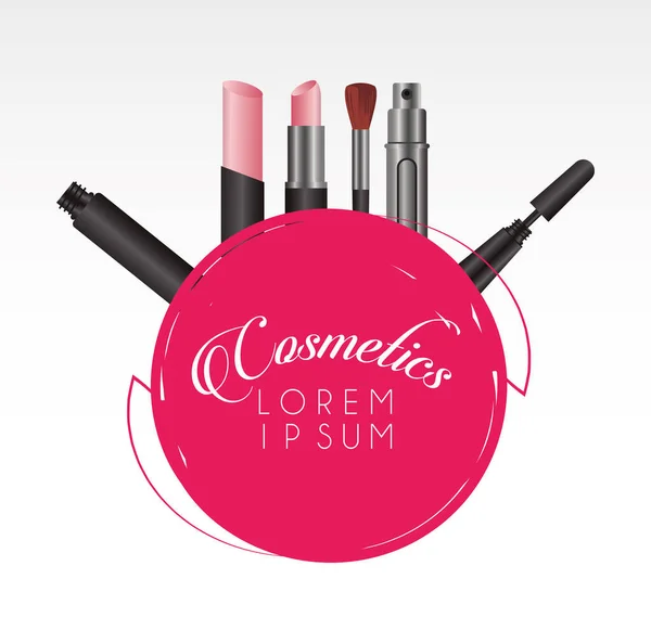 Conjunto de cosméticos maquiagem armação circular —  Vetores de Stock