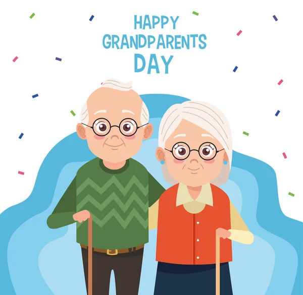 Yaşlı çiftle mutlu büyükanne ve büyükbabalar günü kartı — Stok Vektör