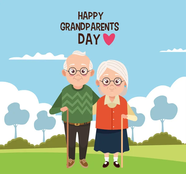 Happy grandparents day card with old couple in camp — Stock Vector