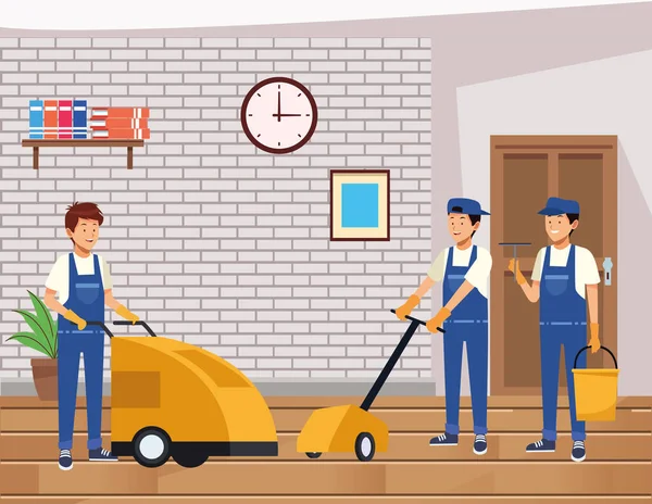 Hauswirtschaftsteam männliche Arbeiter mit Werkzeug — Stockvektor