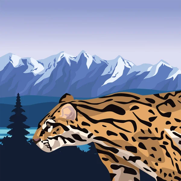 Wild leopard in the landscape scene — Stock Vector